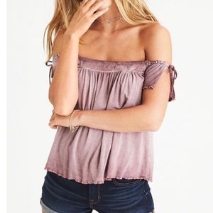 🍃AEO Soft & Sexy Off-the-Shoulder Tie Sleeve Top